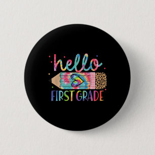 Hallo Bleistift-Tie-Dye-Zurück-in-die-Schule-Erstk Button