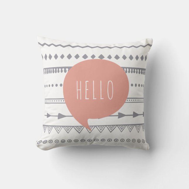 "Hallo" Boho Art-Wurfs-Kissen Kissen (Vorderseite)