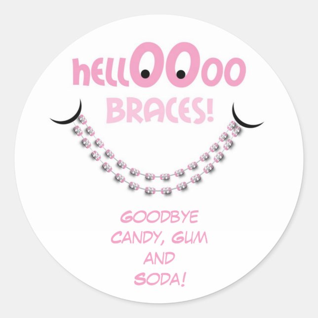 Hallo Braces Pink Kieferorthopädie Erinnerung Pati Runder Aufkleber (Vorderseite)