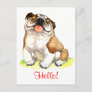 Hallo Bulldog Welpen-Hund Grüßkarte Postkarte