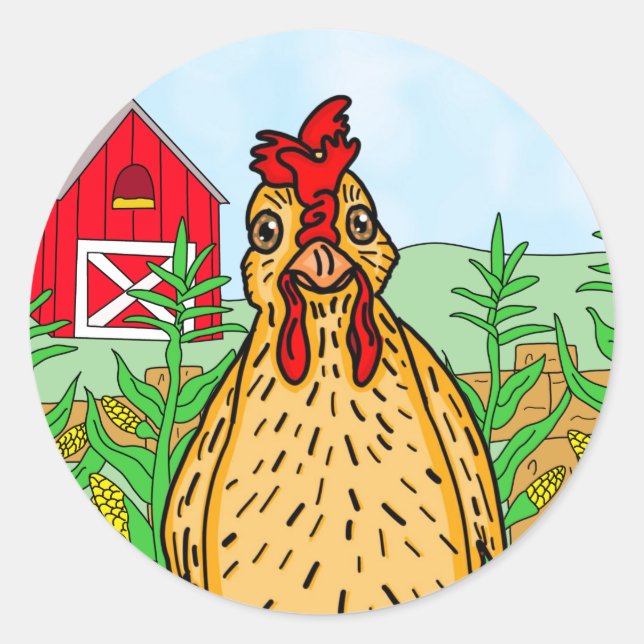Hallo Chicken | ZEICHNEND NIEDLICHER CARTOON Runder Aufkleber (Vorderseite)