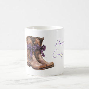 Hallo Cowgirl Braune Stiefel Lila Schleifen Kaffeetasse