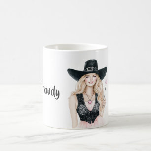 Hallo Cowgirl Schwarzer Hut Blond Rosa Herz Rock Kaffeetasse