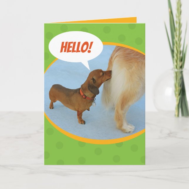 Hallo - Dackel Sniffing Golden Retriever Hintern Karte (Vorderseite)