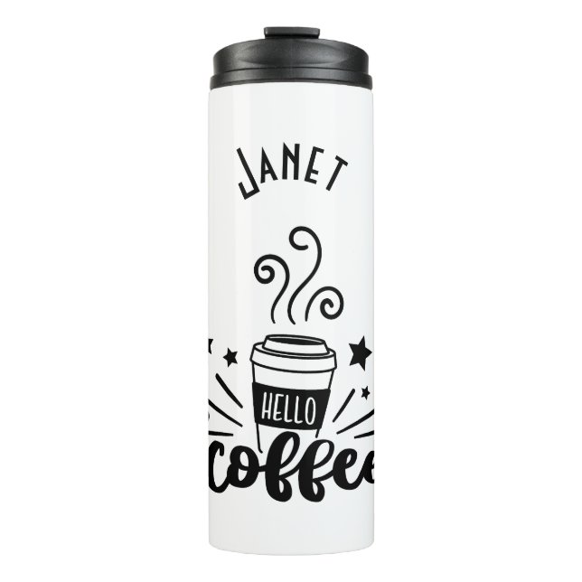 Hallo Dampfkaffee Personalisiert mit Herzen Thermosbecher (Vorderseite)
