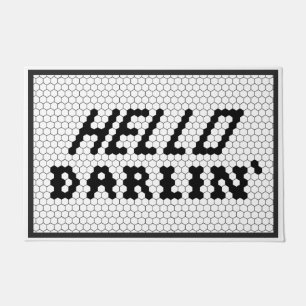 Hallo Darlin' Schwarz-Weiß-Bauernhof Tile Fußmatte