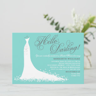 Hallo Darling Aqua Blue Wedding Gown Brautparty Einladung