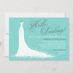 Hallo Darling Aqua Blue Wedding Gown Brautparty Einladung