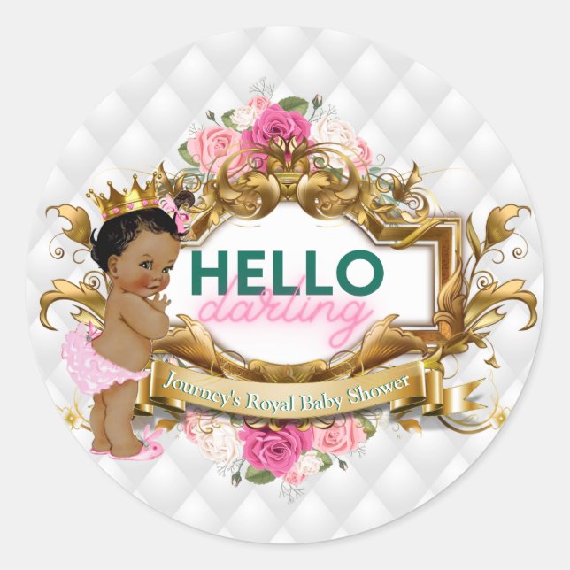 Hallo Darling Royal African Princess Pink & Green Runder Aufkleber (Vorderseite)