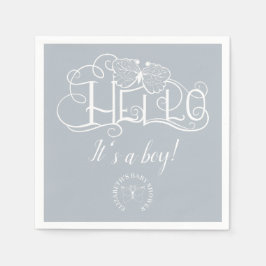 Hallo dekoratives Skript dusty blue ist ein Junge Serviette