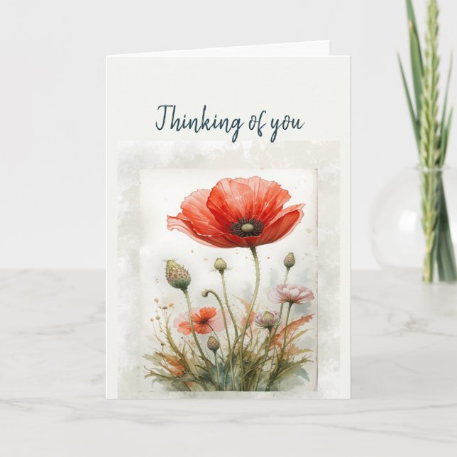 Hallo, denken Sie an Sie, Garden Poppy Blume Art Karte (Vorderseite)