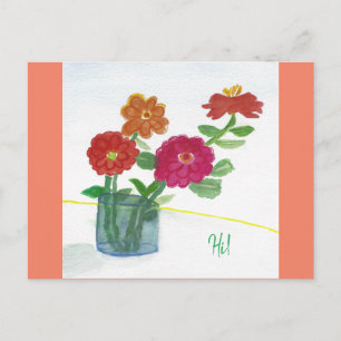 Hallo! Denken Sie an Sie lackierte Blume in einer  Postkarte