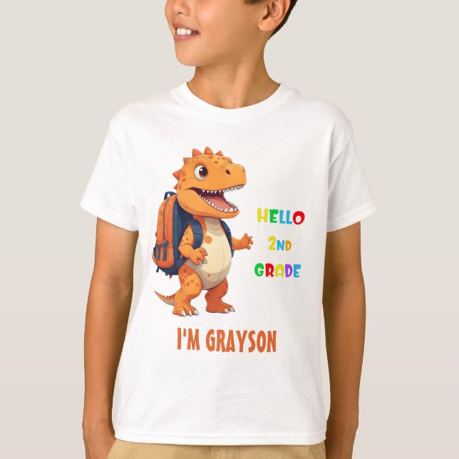 Hallo Dinosaur der zweiten Klasse mit dem Namen zu T-Shirt (Vorderseite)
