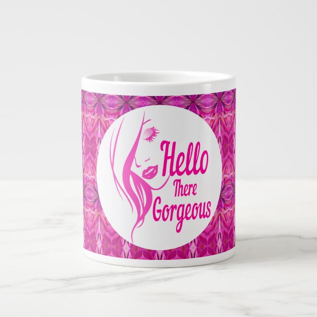 Hallo dort herrlich schöne Lady Face Pink Muster Jumbo-Tasse (Vorderseite)