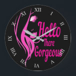 Hallo dort wunderschöne schöne Lady Face Typografi Große Wanduhr<br><div class="desc">Einzigartige Uhr mit Hallo Es herrliche Typografie mit einem zeichnend Profil einer lieblichen Dame. Das ist ein ideales und trendiges Geschenk für sie. Entworfen von Sandyspider Geschenke. Kontaktieren Sie mich hier oder unter admin@giftsyoutreasure.com , wenn Sie möchten, dass ich eine Collage erstellen, Ihre Fotos aktualisieren oder ein direktes Designprodukt für...</div>
