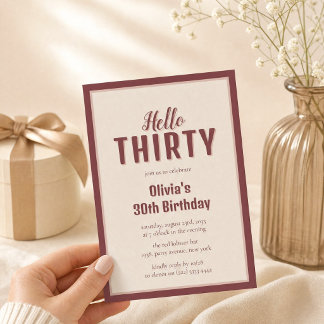 Hallo Dreißig Burgund Schrift Geburtstag Einladung