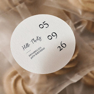 Hallo Dreißig Minimal Moderner 30. Geburtstag Runder Aufkleber