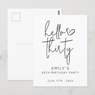 Hallo Dreißigster Geburtstag Minimal Schwarz Weiß  Postkarte