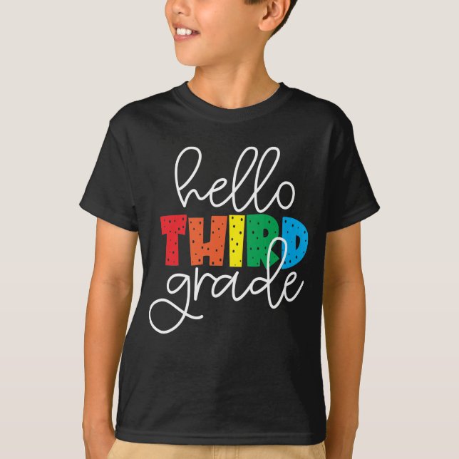 Hallo Dritte Klasse - Niedlich farbenfroh zurück z T-Shirt (Vorderseite)