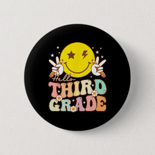 Hallo Dritter Grade Hippie Smile Face 3. Klasse zu Button