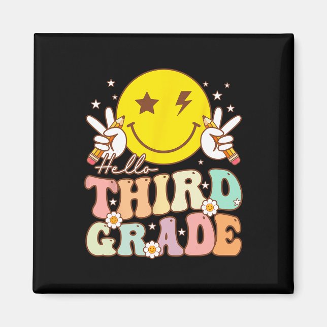 Hallo Dritter Grade Hippie Smile Face 3. Klasse zu Magnet (Vorne)