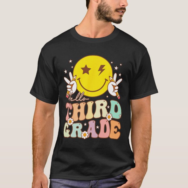 Hallo Dritter Grade Hippie Smile Face 3. Klasse zu T-Shirt (Vorderseite)
