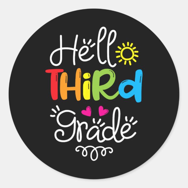 Hallo Dritter Klasse Spaß 3. Klasse zurück zur Sch Runder Aufkleber (Vorderseite)