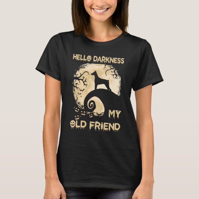 Hallo Dunkelheit Mein alter Freund Doberman Pinsch T-Shirt (Vorderseite)