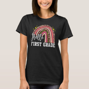 Hallo Erste Klasse 1 Rainbow Leopard Zurück T T-Shirt