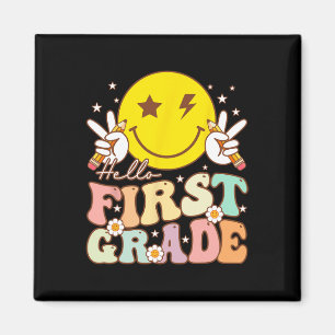 Hallo Erste Klasse Hippie Smile Face 1. Klasse Zur Magnet