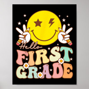Hallo Erste Klasse Hippie Smile Face 1. Klasse Zur Poster
