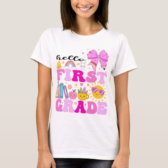 Hallo Erste Klasse, Preppy Zurück zur Schule T-Shirt (Vorderseite)