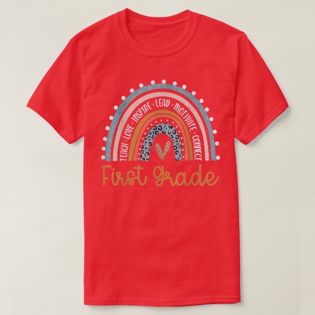 Hallo Erste Klasse Rainbow Lehrer Schüler zurück T-Shirt (Design vorne)