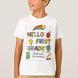 Hallo Erstklass-Schulpapier Linien & Kritzeleien T-Shirt