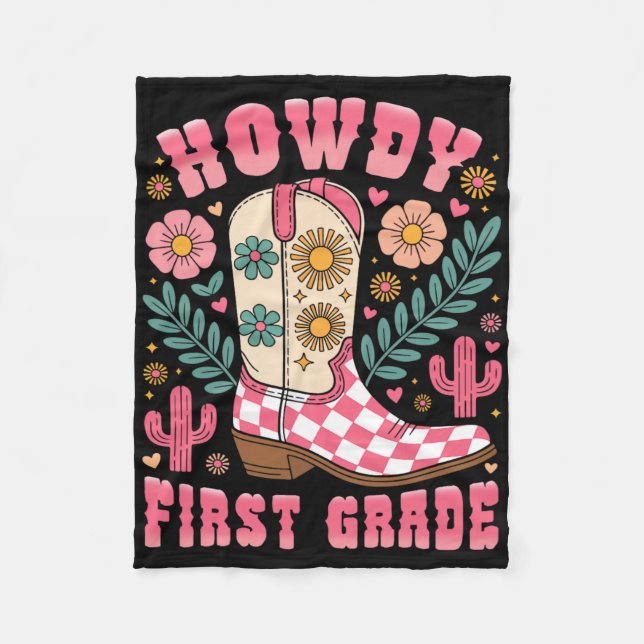 Hallo Erstklasslehrer Western Cowboy Fleecedecke (Vorderseite)