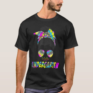 Hallo Erzieherin Tie Dye Unordentlicher Dutt Rücks T-Shirt