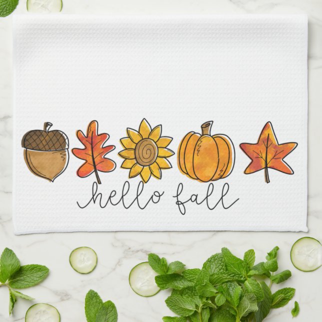 Hallo Fall Acorn Sonnenblumen Blätter & Pumpkin Geschirrtuch (Gefaltet)
