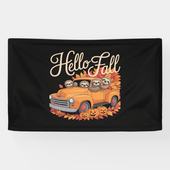 Hallo Fall Funny Sloth Halloween Pumkin Classic T- Banner (Horizontal)