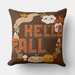 Hallo Fall Niedlich Natur Herbst Blätter Pumpkins Kissen