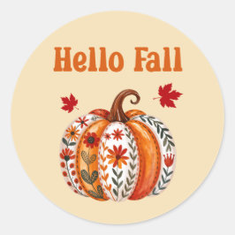 Hallo Fall Pumpkin Leaf Runder Aufkleber