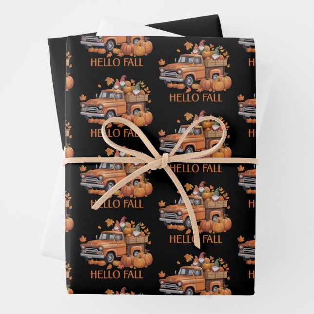 Hallo Fall Pumpkin Lieferwagen Truck Gnome Herbstb Geschenkpapier Set (Beispiel)