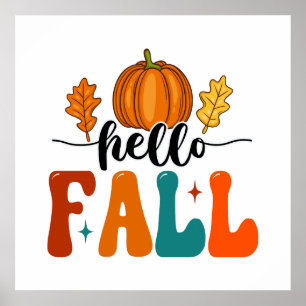 Hallo Fall Pumpkin und Leaf Herbstposter Poster