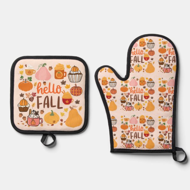 Hallo Fall Pumpkins Ofenhandschuh & Topflappen-Set (Vorderseite)