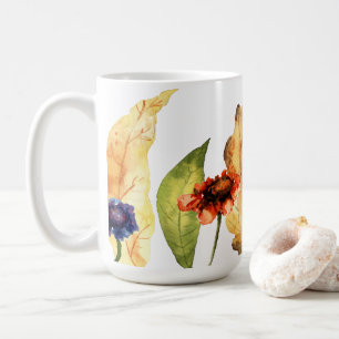 Hallo Fall   Typografie   Herbstflorale und Blätte Kaffeetasse