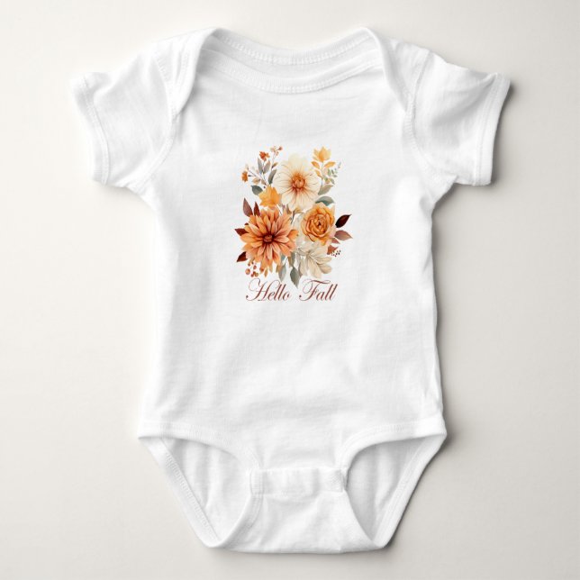 Hallo Fall Wasserfarbe Wildblumen Blätter Herbst Baby Strampler (Vorderseite)