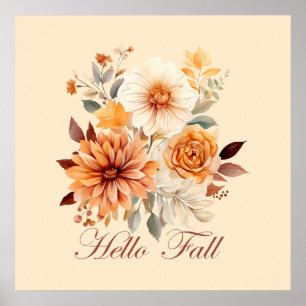 Hallo Fall Wasserfarbe Wildblumen Blätter Herbst Poster