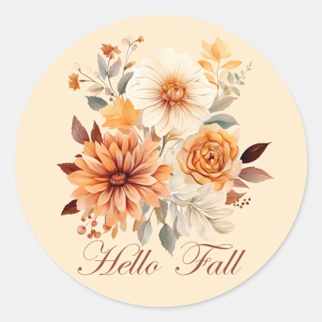Hallo Fall Wasserfarbe Wildblumen Blätter Herbst Runder Aufkleber (Vorderseite)