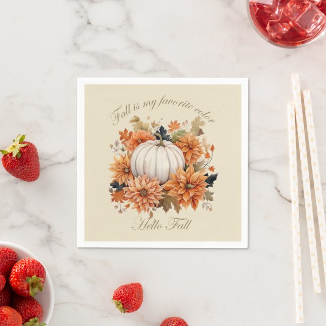 Hallo Fall Wasserfarbe Wildblumen Blätter Herbst Serviette (Beispiel)