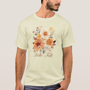 Hallo Fall Wasserfarbe Wildblumen Blätter Herbst T-Shirt