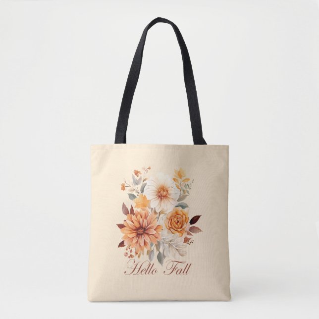 Hallo Fall Wasserfarbe Wildblumen Blätter Herbst Tasche (Vorderseite)